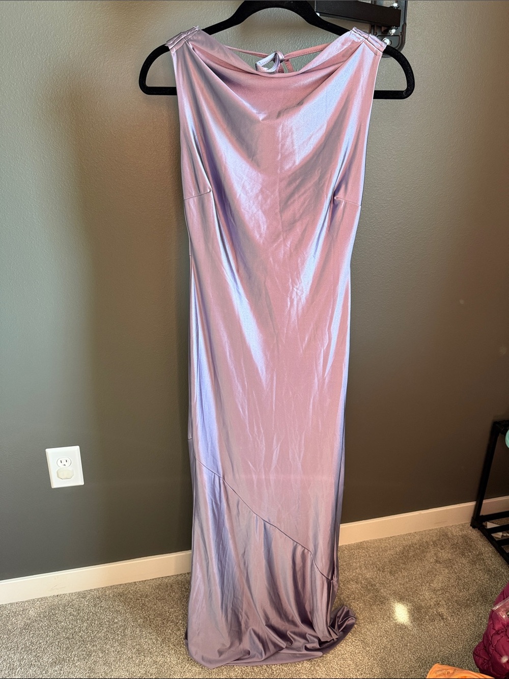 Satin Cowl-Neck Maxi Dress in Lavender